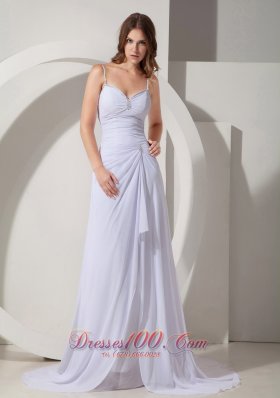 Beading Straps Prom Evening Dress Court Train Chiffon