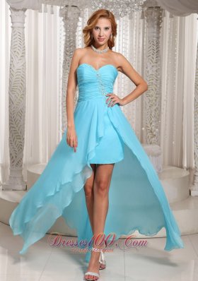Ruch High-low Aque Blue Prom Dress For Formal Evening