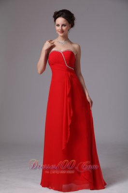 Red Sweetheart Beaded Ruch Chiffon Prom Dress For Party