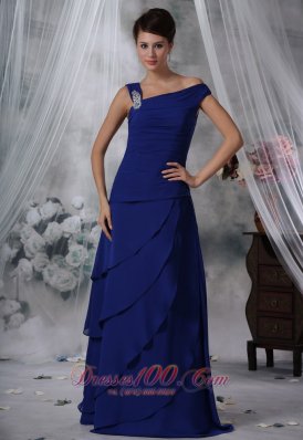 Beading Tiered Royal Blue Prom Evening Dress Chiffon