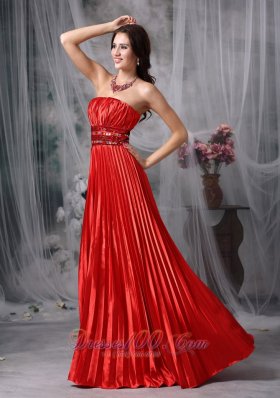 Pleated Beading Red Formal Prom Evening Dress