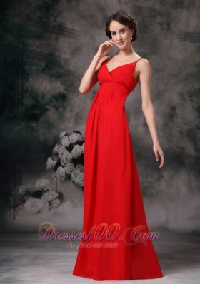 Spaghetti Straps Red Evening Bridesmaid Dress Chiffon