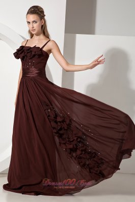 Beaded Brown Junior Prom Evening Dress Chiffon Train