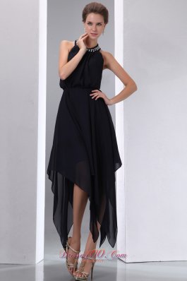 Black Halter Beading Junior Evening Prom Dress Chiffon