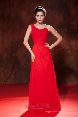 Ruched One Shoulder Red Bridesmaid Dress For Party