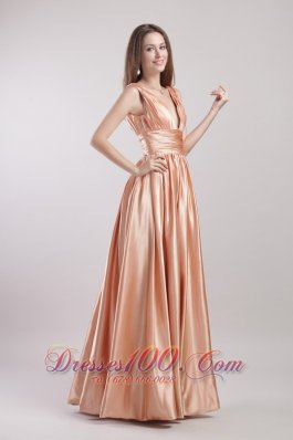 Champagne V-neck Pleat Prom Evening Dress Taffeta