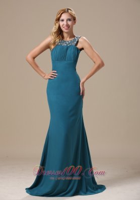 Beaded Scoop Teal Mother Of Brides Dress Ruch Chiffon