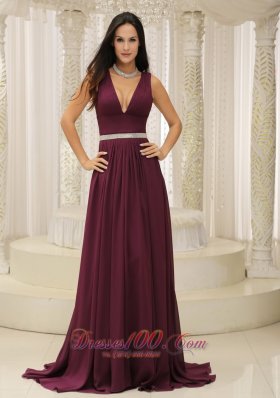 V-neck Burgundy For Mother Of The Bride Pageant Dress Belt