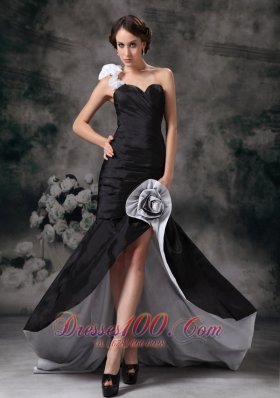 Black One Shoulder Mermaid Prom Homecoming Dress Ruch