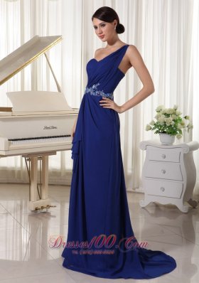 Appliques Royal Blue One Shoulder Prom Evening Dress