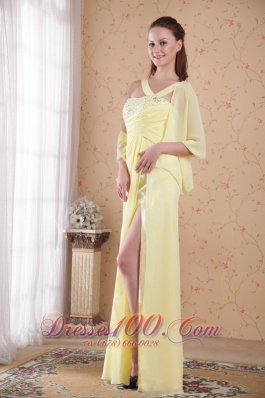 Yellow Empire Floor-length Chiffon Beading Prom Dress