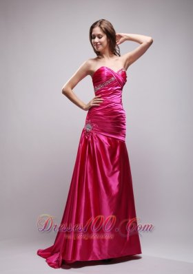 Pink Beading Ruch Evening Dress Column Sweetheart