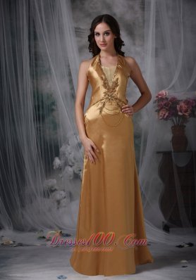 Gorgeous Champagne Evening Dress Empire Halter Taffeta