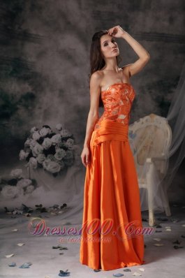 Modest Orange Red Prom Dress Strapless Taffeta Beading