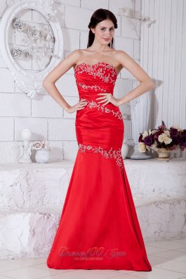 Red Mermaid Sweetheart Evening Dress Taffeta Appliques