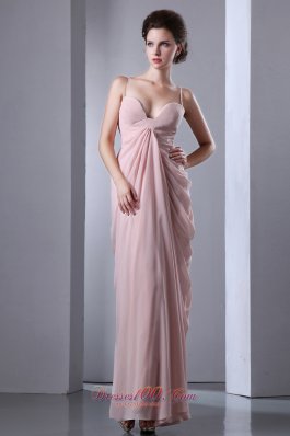 Pink Column Spaghetti Straps Prom Dress Chiffon