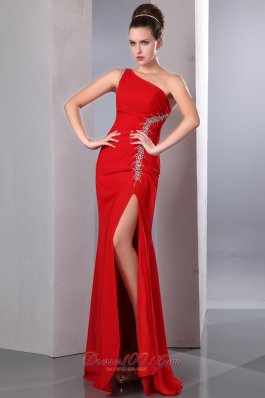 Red Chiffon Prom Holiday Dress Silver Beading Beaded