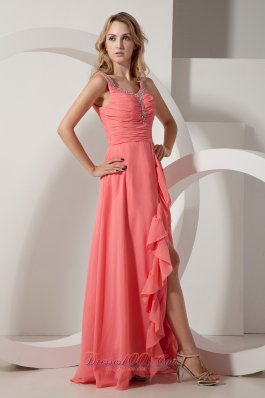 Fashion Red Empire V-neck Chiffon Beading Prom Dress