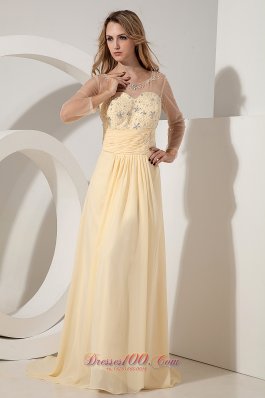 Yellow Empire Scoop Beading Prom Dress Train Chiffon