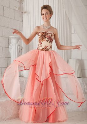 Column Strapless Organza Appliques Prom Evening Dress