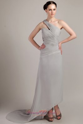 Grey Empire One Shoulder Chiffon Ruch Prom Dress