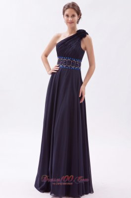 Black Empire One Shoulder Prom Dress Chiffon Beading