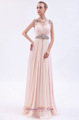 Pink Empire Straps Prom Dress Chiffon Beading Brush