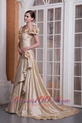 Champagne A-line Sweetheart Wedding Dress Silk Satin