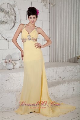 Fashion Light Yellow Empire Evening Dress Straps Chiffon