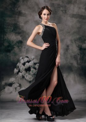 Custom Black Empire One Shoulder Evening Dress Chiffon