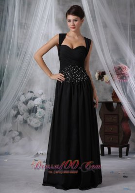 Beaded Wasit Black Chiffon Floor-length Cocktail Maxi Dress