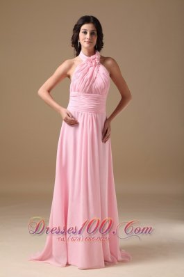 Formal Pink Empire Halter Train Chiffon Maxi Dress