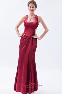 Square Neck Satin Wine Red Prom Dress