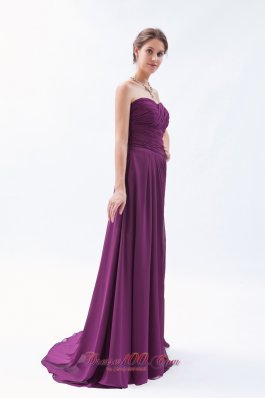 Sweetheart Ruch Brush Train Bridesmaid Dress