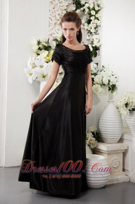 Black Scoop Neck Short Sleeves Mother Of The Bride Dress