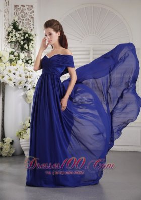 One Shoulder Blue Brush Train Prom / Graduation Dress