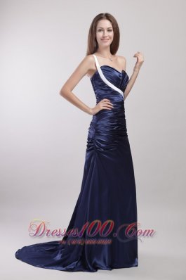 Sheath Ruch One Shoulder Brush Train Prom Dress