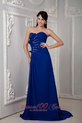Sweetheart Royal Blue Beading Brush Train Prom Evening Dress