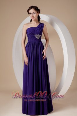 Sheath Chiffon Purple One Shoulder Prom Dress Beaded