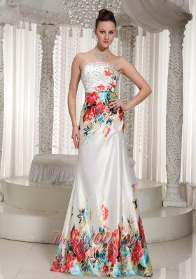 Floral Printing Rhinestones Strapless Prom Celebrity Dress