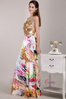Spaghetti Straps Floral Printing Prom Celebrity Gown Beaded