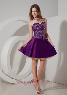 Elegant Purple Cocktail Dress Sweetheart Taffeta and Sequin