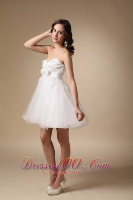White Sweetheart Short Hand Made Flowers Cocktail Dress