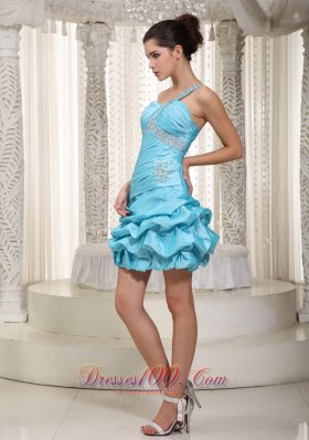 Aqua One-Shoulder Bubbled Short Prom / Cocktail Dress