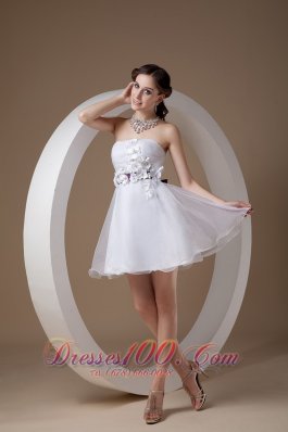 Organza Mini Length White Hand Flower Cocktail Graduation Dresses