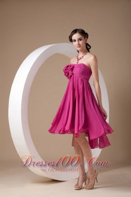 Hot Pink Cocktail Dress Strapless Chiffon Hand Made Flowers