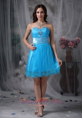 Sky Blue Cocktail Dress Sweetheart Organza Beading Mini-length