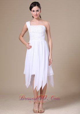 One Shoulder White Prom Holiday Dress Asymmetrical Appliques