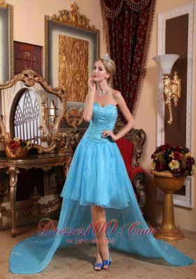 High-Low 2013 Aqua Blue Beading Prom Evening Dress