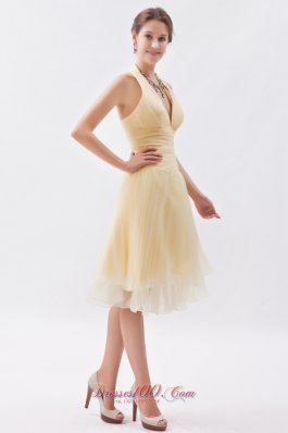 Halter Top Daffodil Prom Dress Knee-length Cocktail Dress